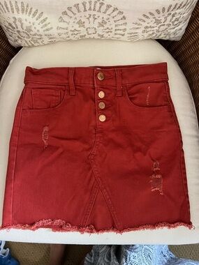 Old Navy Rust Red Distressed Button-Front Mini Skirt